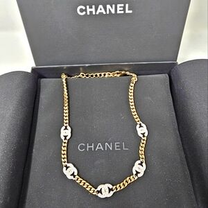 Chanel CC Chain Crystal Goldtone Silvertone Necklace
